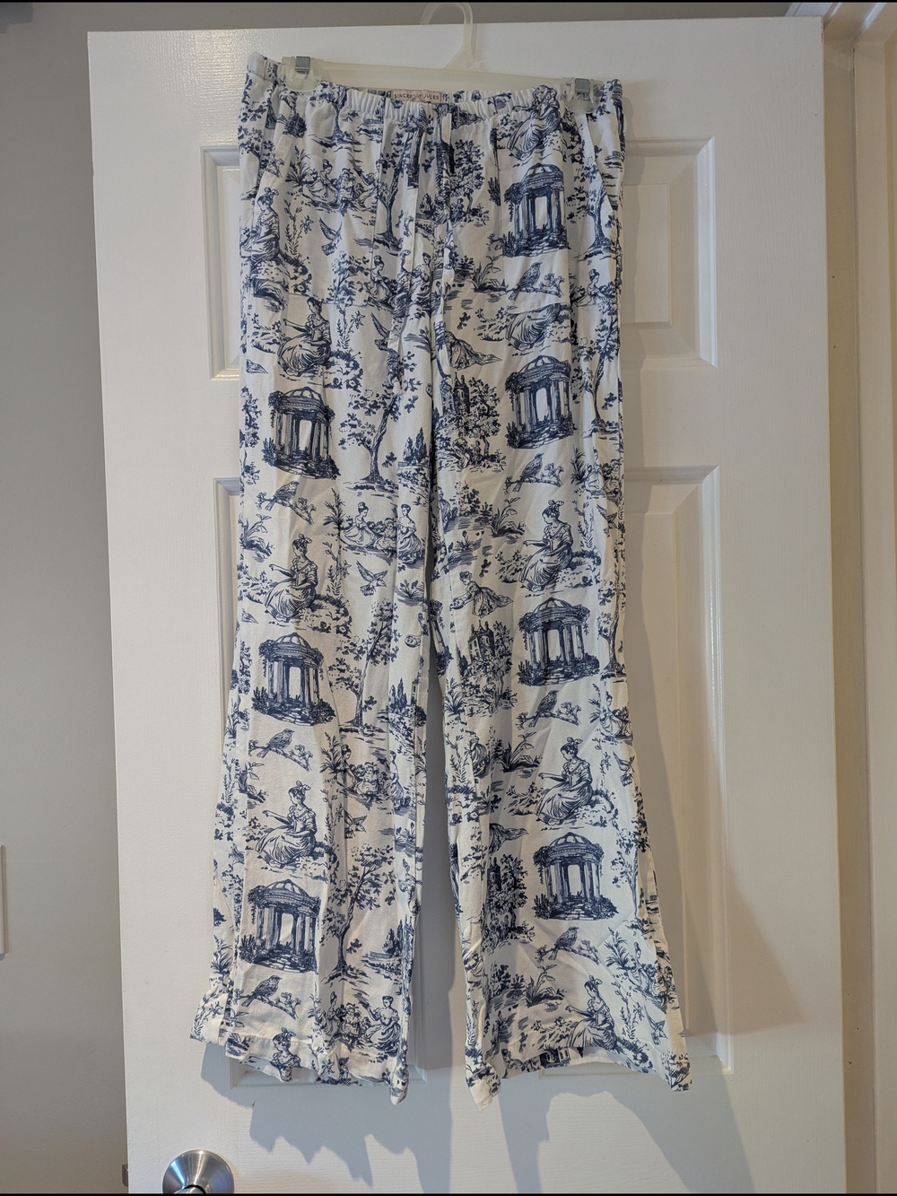 Sincerely Jules Blue & White Toile Wide Leg Drawstring Pants Cottagecore Fairy S